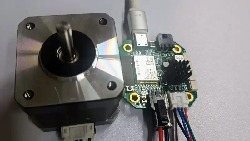 NEMA17 Closed Loop CAN Adapter Board prototype connected to a NEMA 17 stepper motor